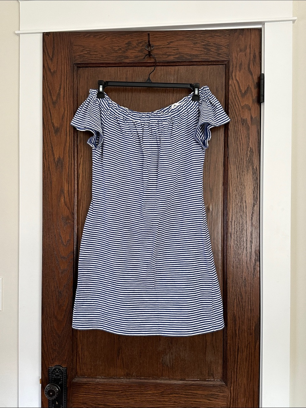 Vineyard Vines Striped Off-Shoulder Cotton Beach Dress - Navy & White